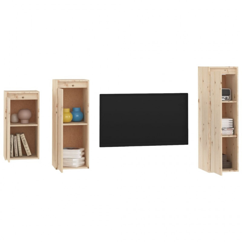 Szafki pod TV, 3 szt., lite drewno sosnowe