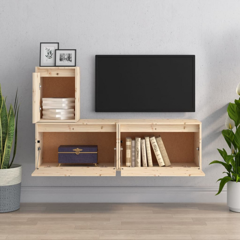 Szafki pod TV, 3 szt., lite drewno sosnowe