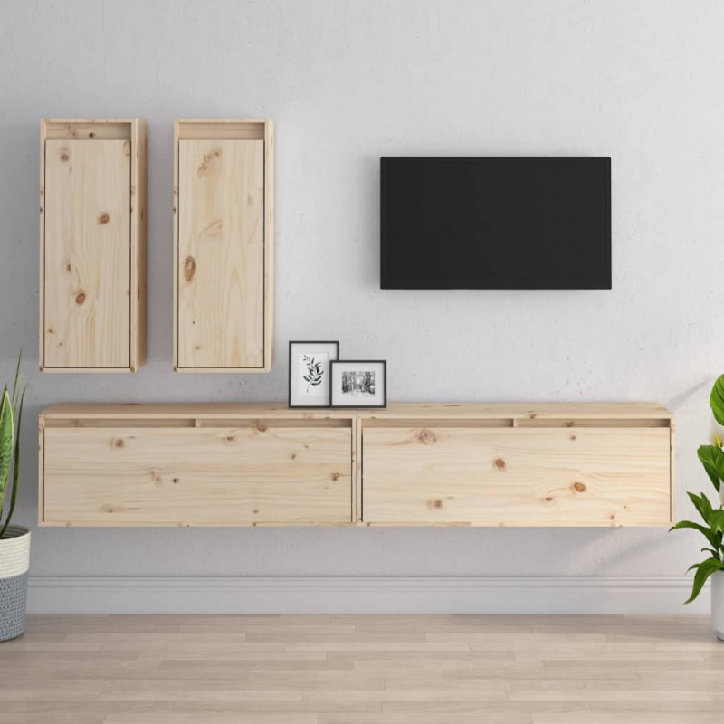 Szafki pod TV, 4 szt., lite drewno sosnowe
