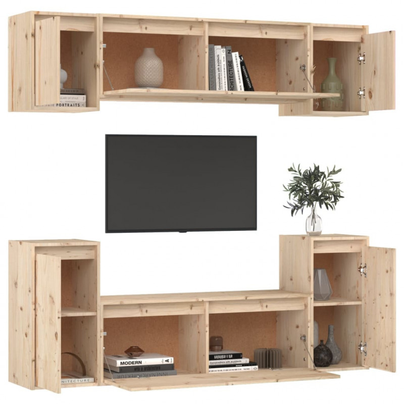 Szafki pod TV, 6 szt., lite drewno sosnowe