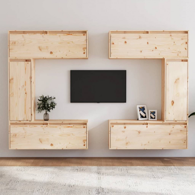 Szafki pod TV, 6 szt., lite drewno sosnowe
