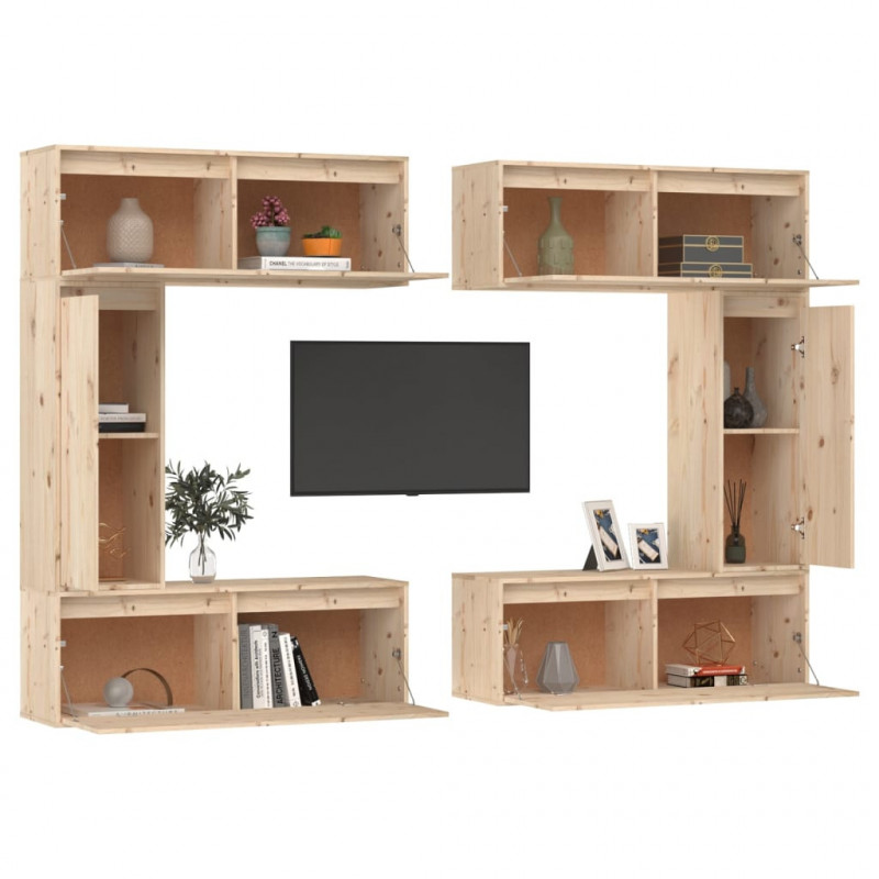 Szafki pod TV, 6 szt., lite drewno sosnowe