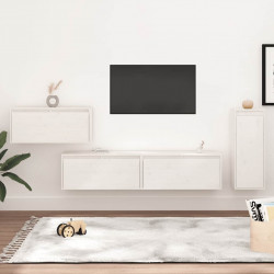 Szafki pod TV, 4 szt., białe, lite drewno sosnowe