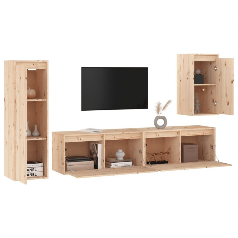 Szafki pod TV, 4 szt., lite drewno sosnowe