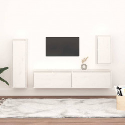 Szafki pod TV, 4 szt., białe, lite drewno sosnowe