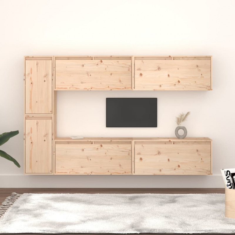 Szafki pod TV, 6 szt., lite drewno sosnowe