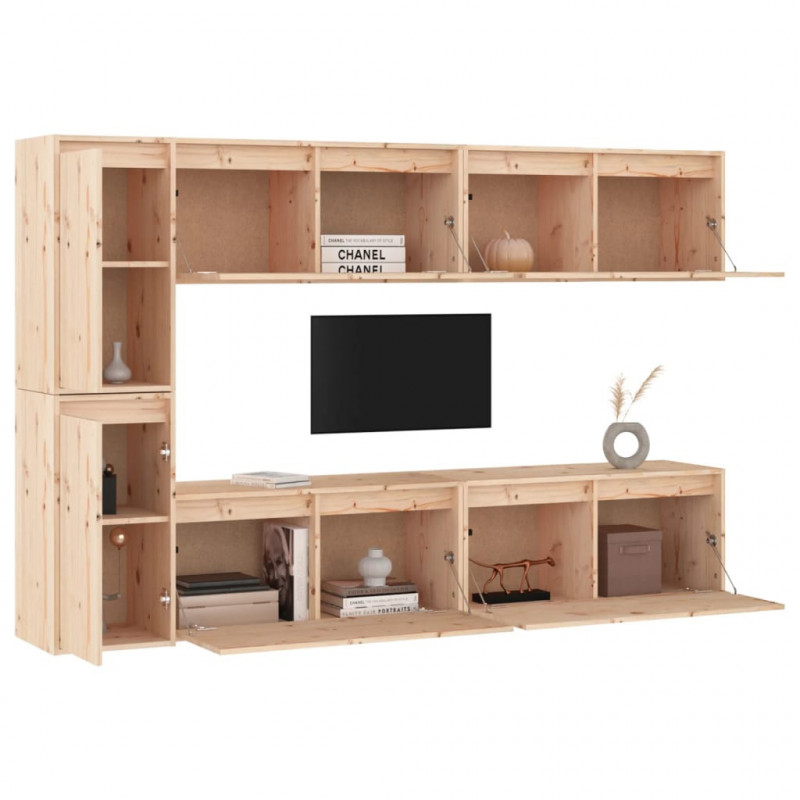 Szafki pod TV, 6 szt., lite drewno sosnowe
