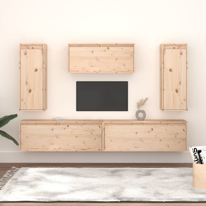 Szafki pod TV, 5 szt., lite drewno sosnowe
