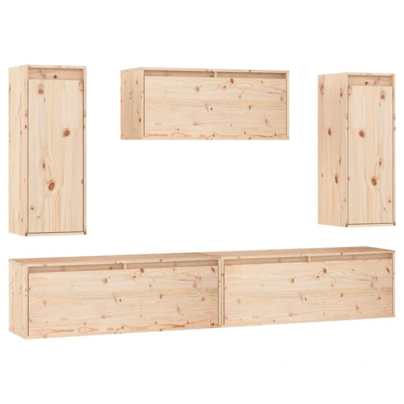 Szafki pod TV, 5 szt., lite drewno sosnowe