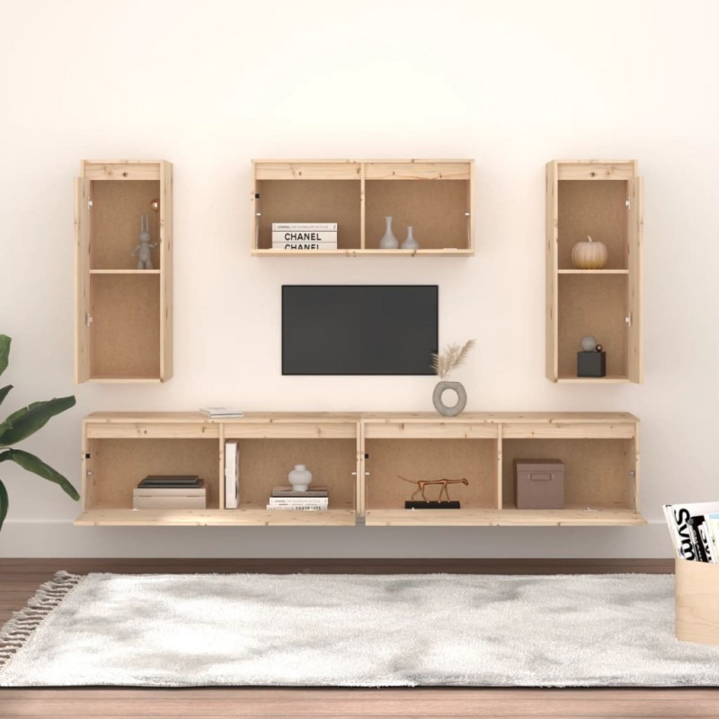 Szafki pod TV, 5 szt., lite drewno sosnowe
