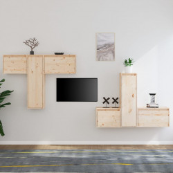 Szafki pod TV, 6 szt., lite drewno sosnowe