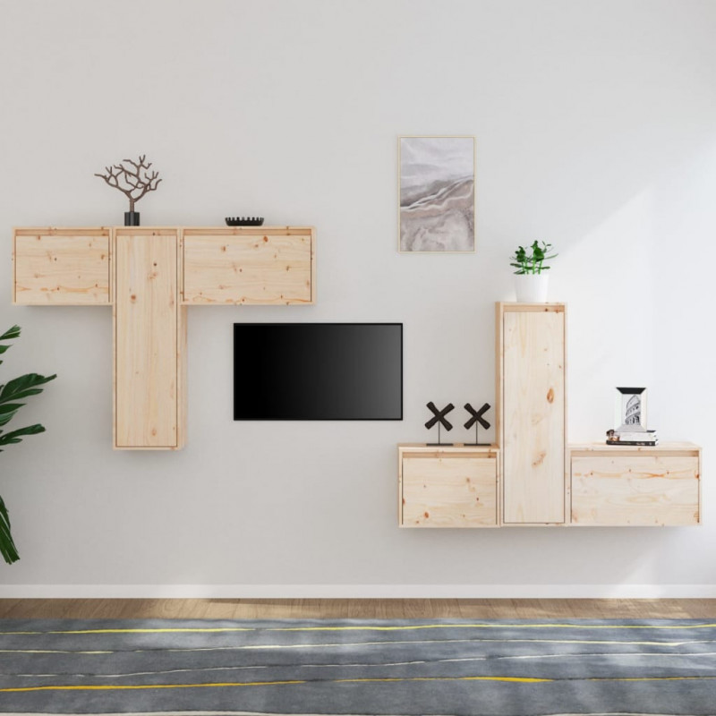 Szafki pod TV, 6 szt., lite drewno sosnowe