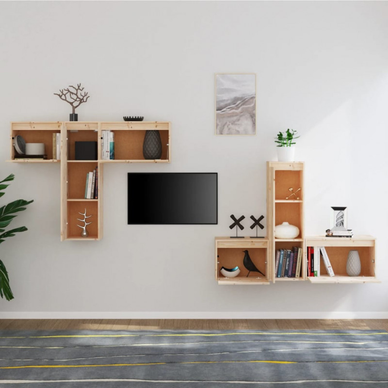 Szafki pod TV, 6 szt., lite drewno sosnowe