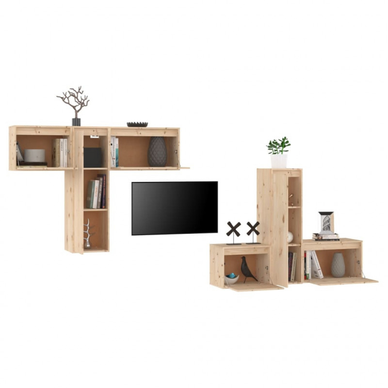 Szafki pod TV, 6 szt., lite drewno sosnowe