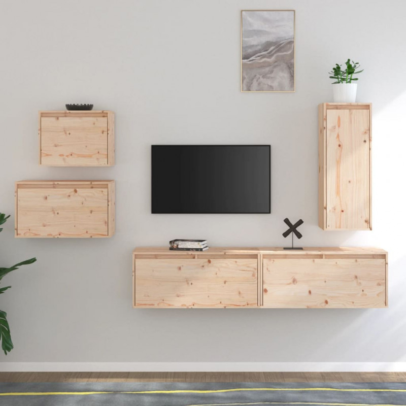 Szafki pod TV, 5 szt., lite drewno sosnowe