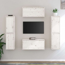 Szafki pod TV, 6 szt., białe, lite drewno sosnowe