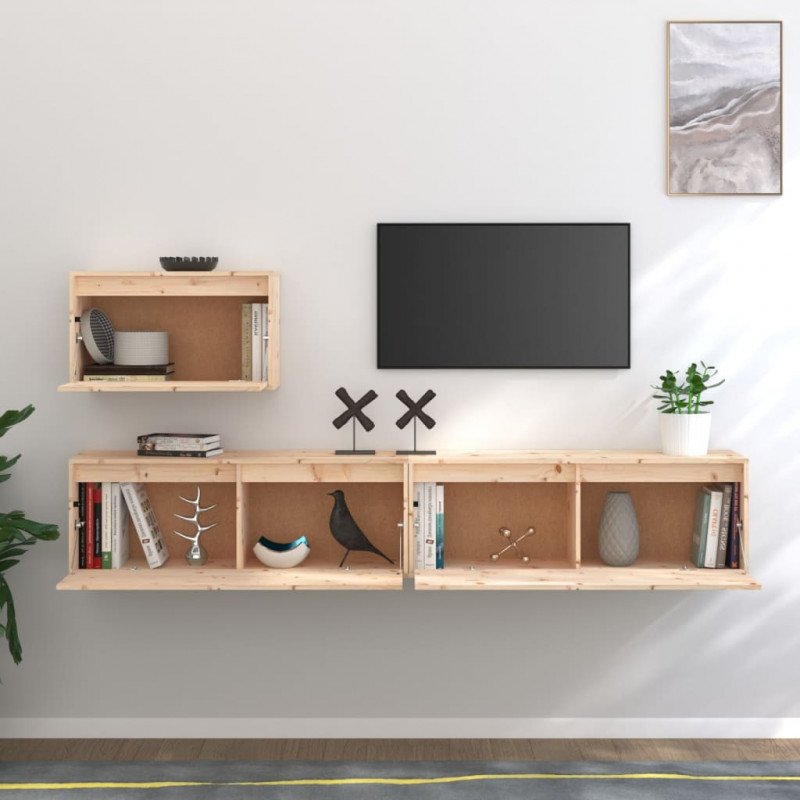 Szafki pod TV, 3 szt., lite drewno sosnowe