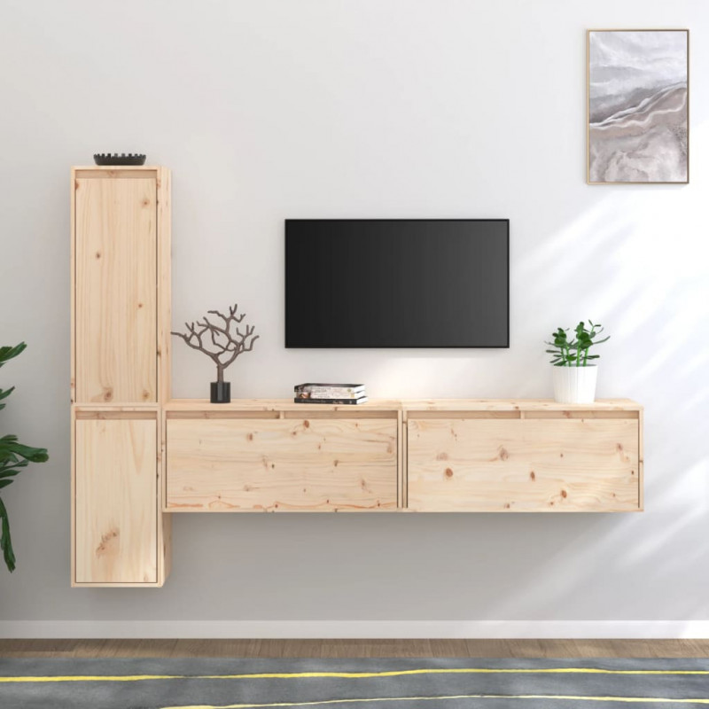 Szafki pod TV, 4 szt., lite drewno sosnowe