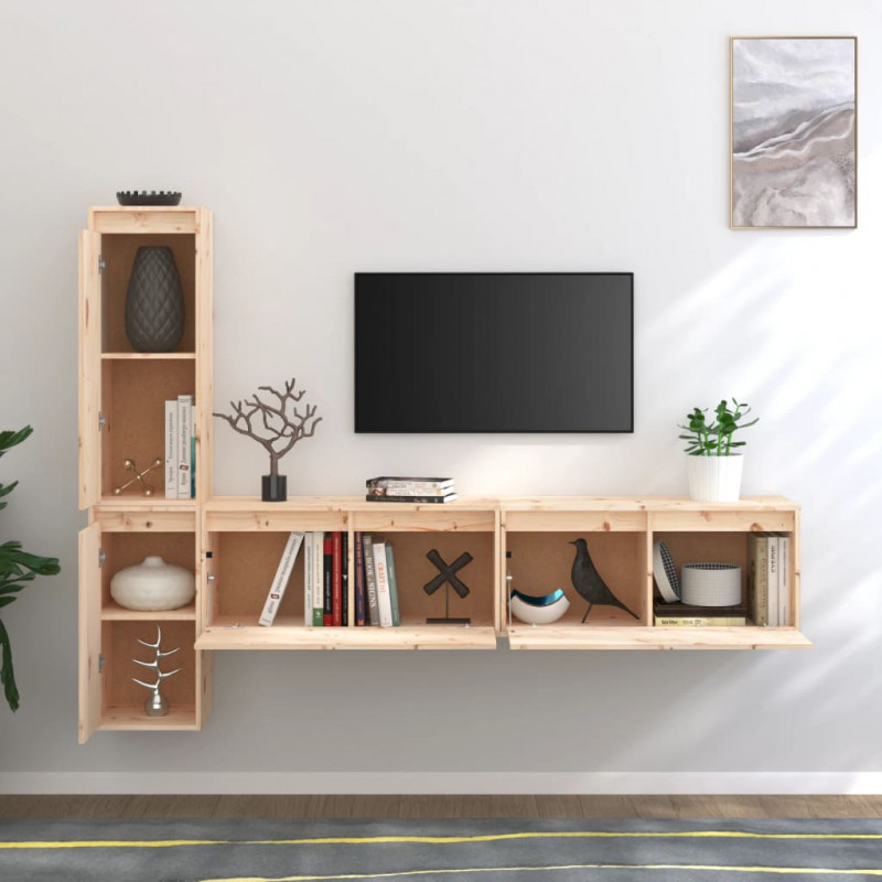 Szafki pod TV, 4 szt., lite drewno sosnowe