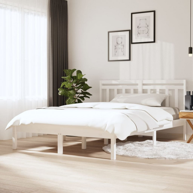 Rama łóżka, biała, 135x190 cm, lite drewno