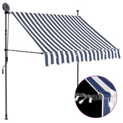 Ręcznie zwijana markiza z LED, 100 cm, niebiesko-biała