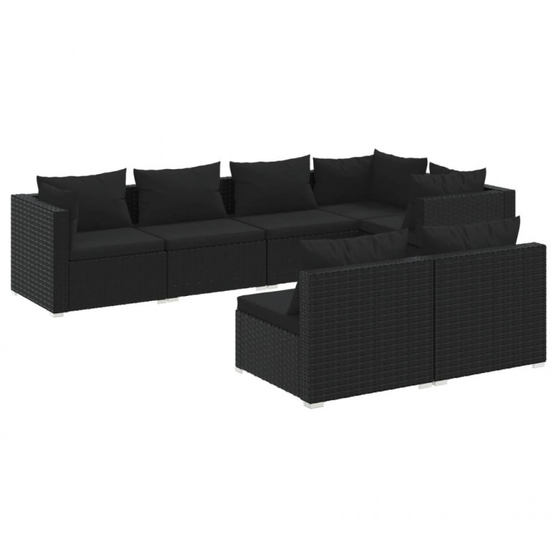 7-cz. zestaw mebli do ogrodu, z poduszkami, rattan PE, czarny