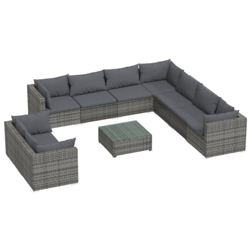 10-cz. zestaw wypoczynkowy do ogrodu, poduszki, szary rattan PE