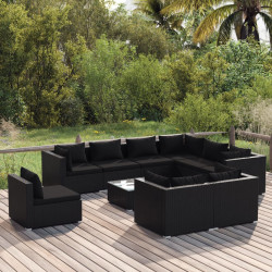 10-cz. zestaw mebli do ogrodu, poduszki, rattan PE, czarny