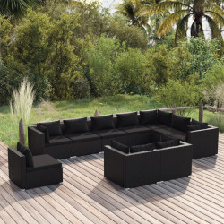 10-cz. zestaw mebli do ogrodu, poduszki, rattan PE, czarny