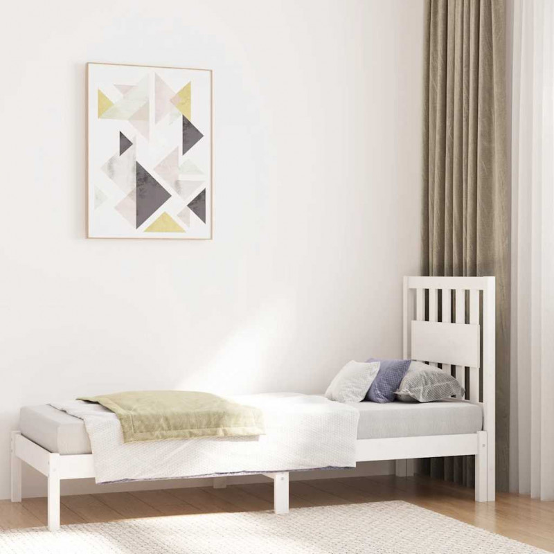 Rama łóżka, biała, lite drewno sosnowe, 75x190 cm, pojedyncza