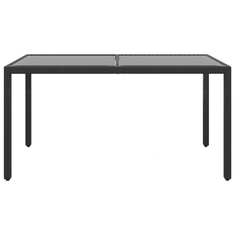 Stół ogrodowy, 150x90x75 cm, szkło i rattan PE, czarny