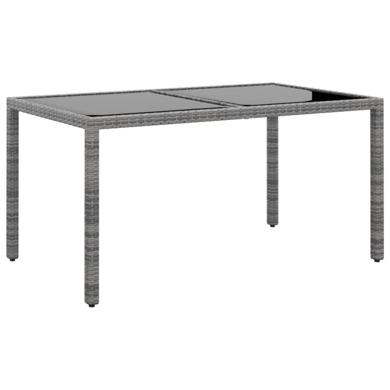 Stół ogrodowy, 150x90x75 cm, szkło i rattan PE, szary