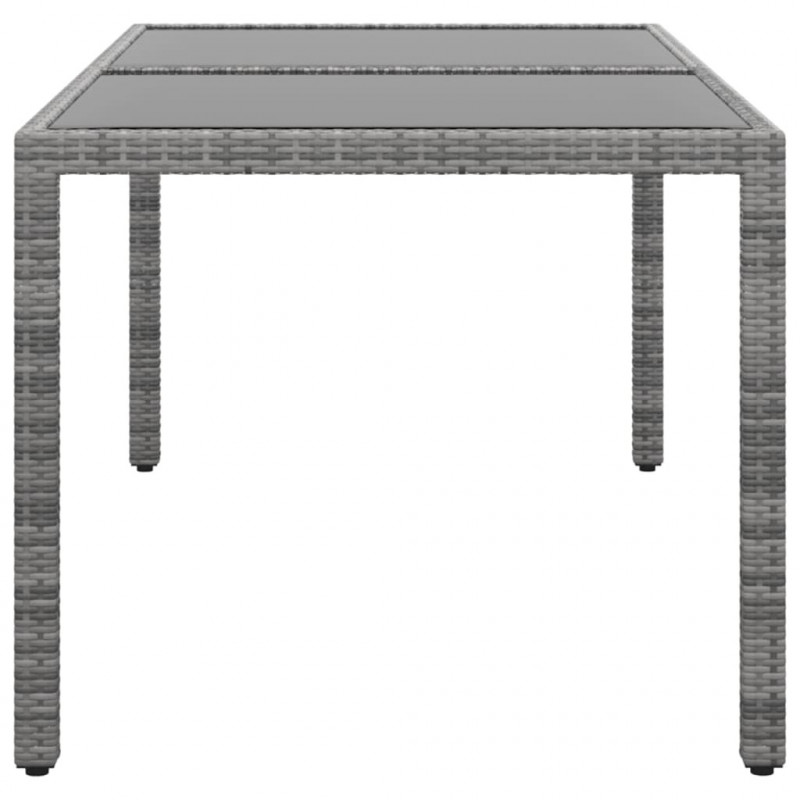 Stół ogrodowy, 150x90x75 cm, szkło i rattan PE, szary