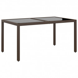 Stół ogrodowy, 150x90x75 cm, szkło i rattan PE, brązowy