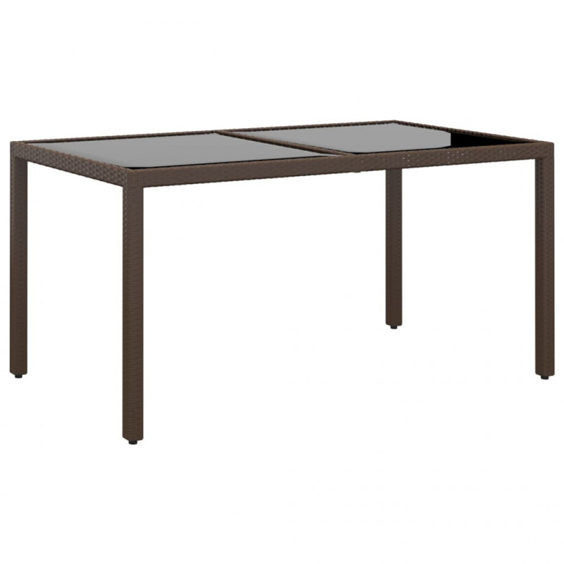 Stół ogrodowy, 150x90x75 cm, szkło i rattan PE, brązowy