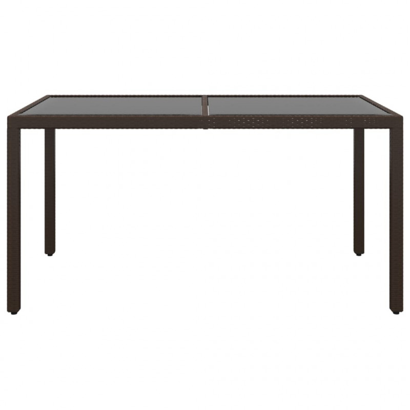 Stół ogrodowy, 150x90x75 cm, szkło i rattan PE, brązowy