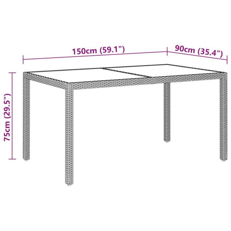 Stół ogrodowy, 150x90x75 cm, szkło i rattan PE, brązowy