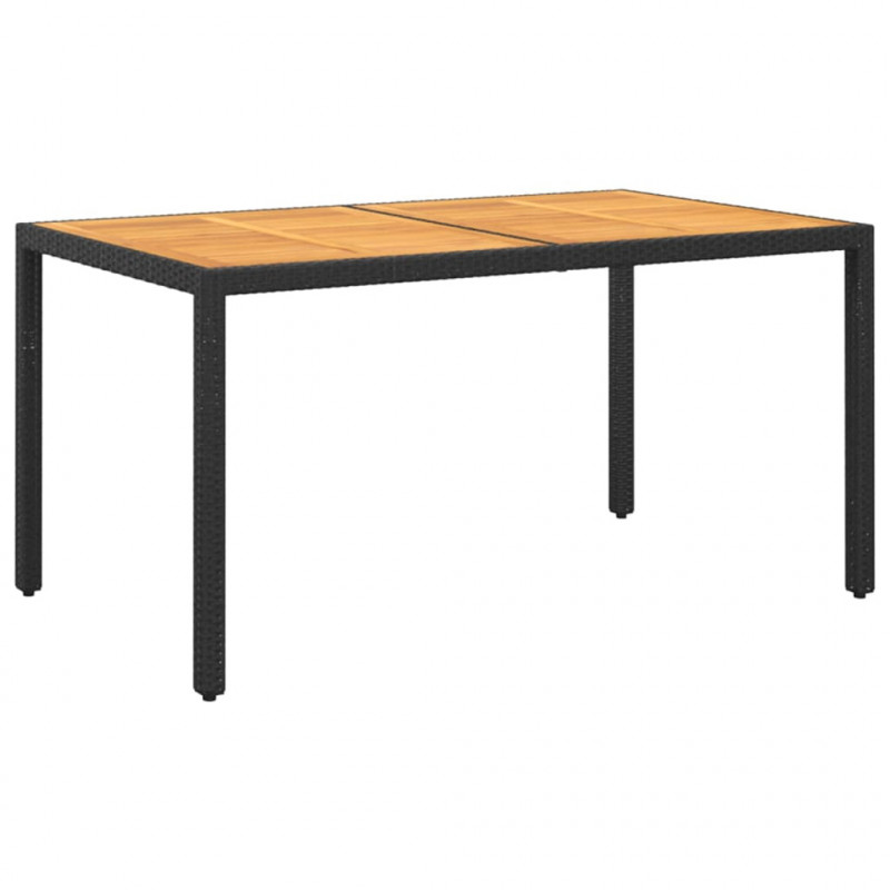 Stół ogrodowy, 150x90x75 cm, akacja i rattan PE, czarny