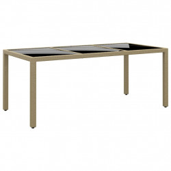 Stół ogrodowy, 190x90x75 cm, szkło i rattan PE, beżowy