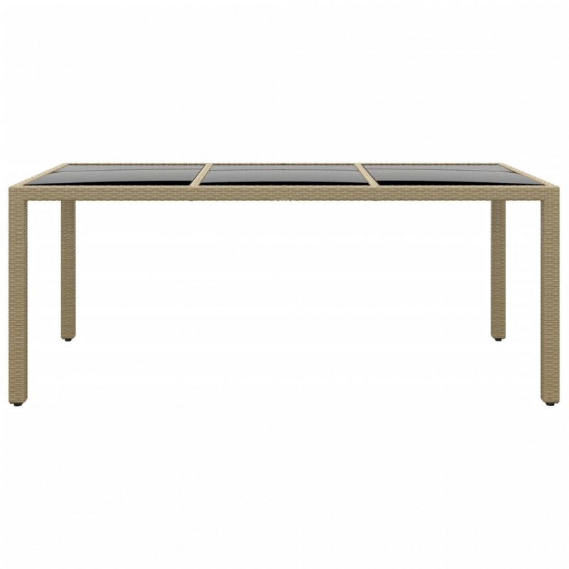 Stół ogrodowy, 190x90x75 cm, szkło i rattan PE, beżowy