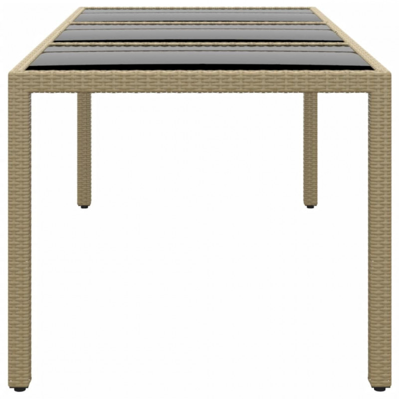 Stół ogrodowy, 190x90x75 cm, szkło i rattan PE, beżowy