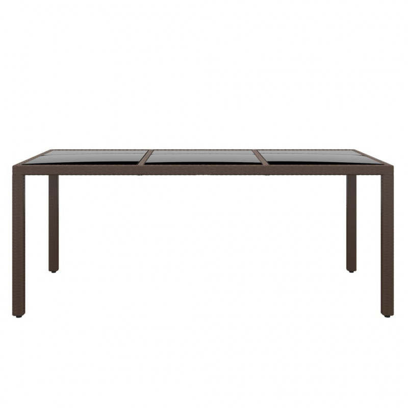 Stół ogrodowy, 190x90x75 cm, szkło i rattan PE, brązowy