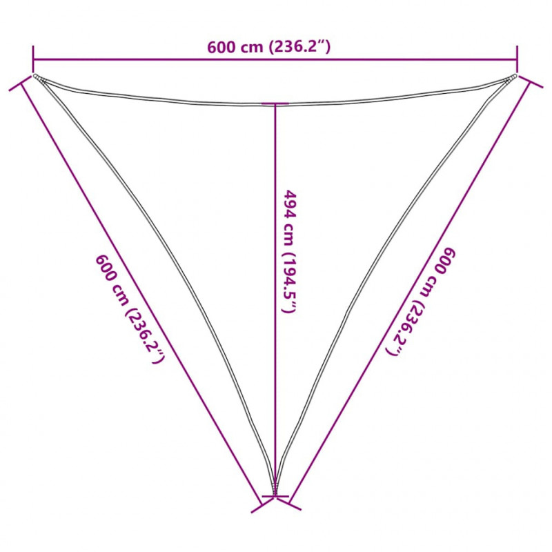Żagiel przeciwsłoneczny, 160 g/m², beżowy, 6x6x6 m, HDPE