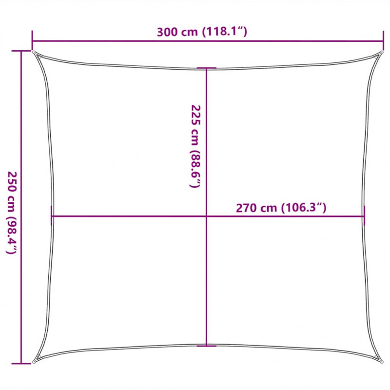 Żagiel przeciwsłoneczny, 160 g/m², biały, 2,5x3 m, HDPE