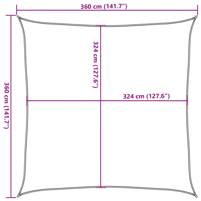 Żagiel przeciwsłoneczny, 160 g/m², terakotowy, 3,6x3,6 m, HDPE