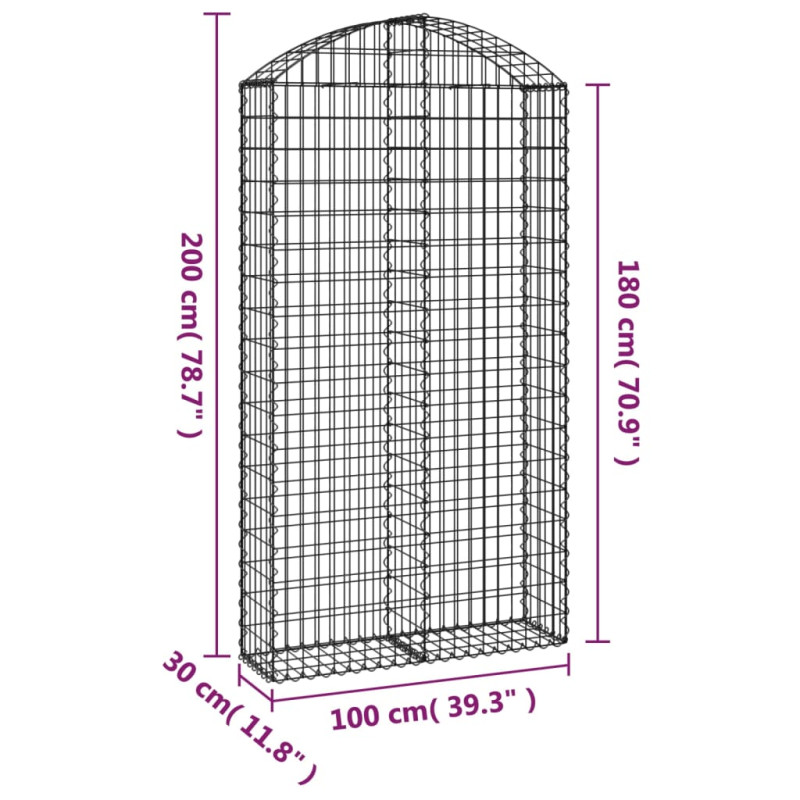 Łukowaty kosz gabionowy 100x30x180/200 cm, galwanizowane żelazo