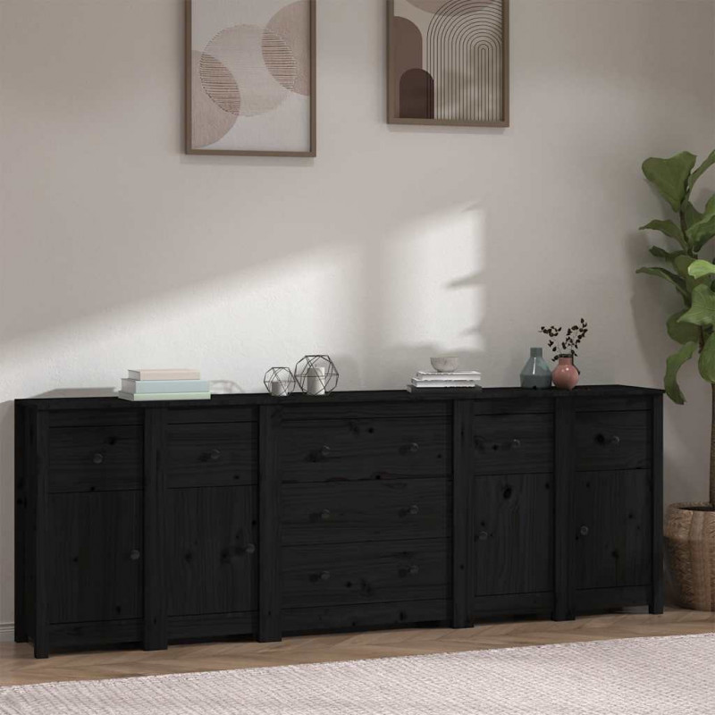 Szafka, czarna, 230x35x80 cm, lite drewno sosnowe