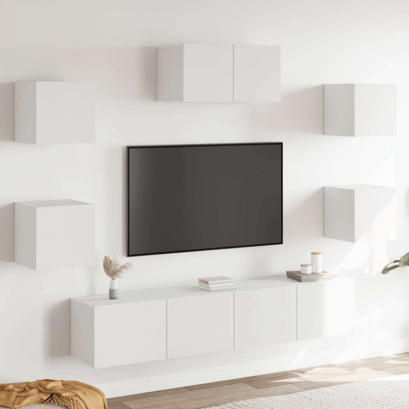 Zestaw 7 szafek TV, Biały, materiał drewnopochodny