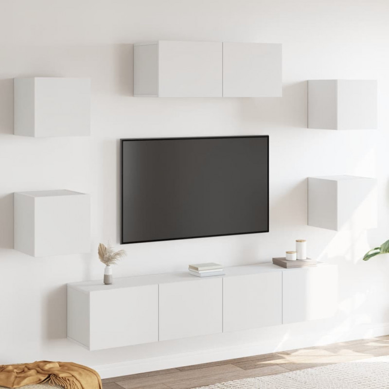 Zestaw 7 szafek TV, Biały, materiał drewnopochodny