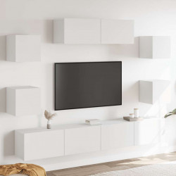 Zestaw 7 szafek TV, Biały, materiał drewnopochodny